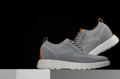 CALTO - X2637 - 2.8 Inches Taller (Pewter Grey/Brown) - Lace Up Casual Walker - Lightweight