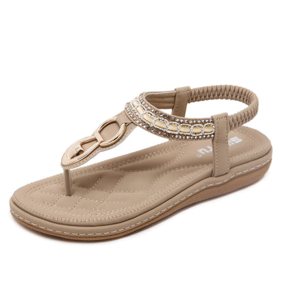 Women's Ethnic Style Rhinestone Flat Beach Sandals