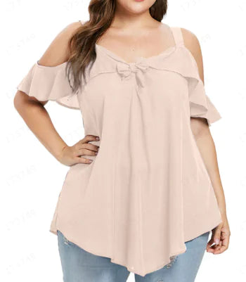 Plus Size V Neck Flare Sleeve Tunic Blouse for Women