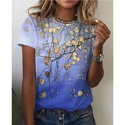 Floral 3D Digital Print Short Sleeve Women's T-Shirt