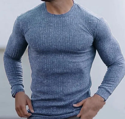 Color-blocking Long-sleeved Round Neck T-shirt