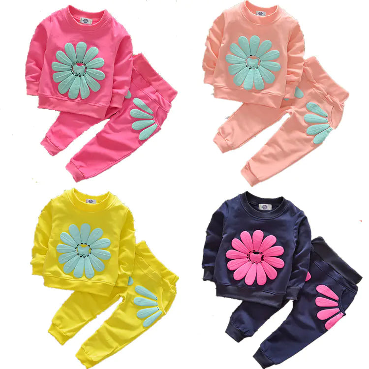 Spring Autumn Floral Outfit Set for Girls