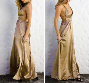 LIVA2018 Summer Deep V-Neck Backless Maxi Dress