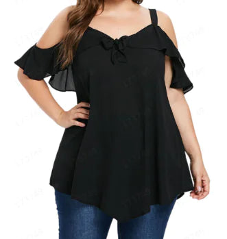 Plus Size V Neck Flare Sleeve Tunic Blouse for Women