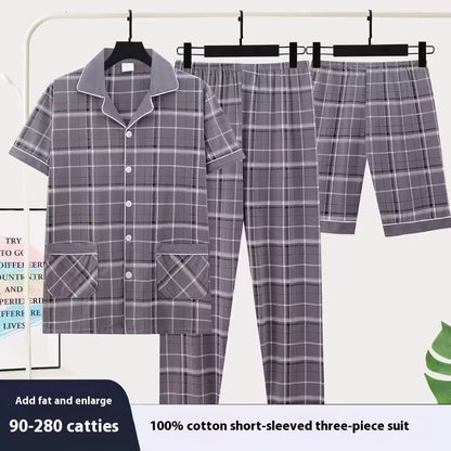 Men's Pajamas Short-sleeved Three-piece Suit
