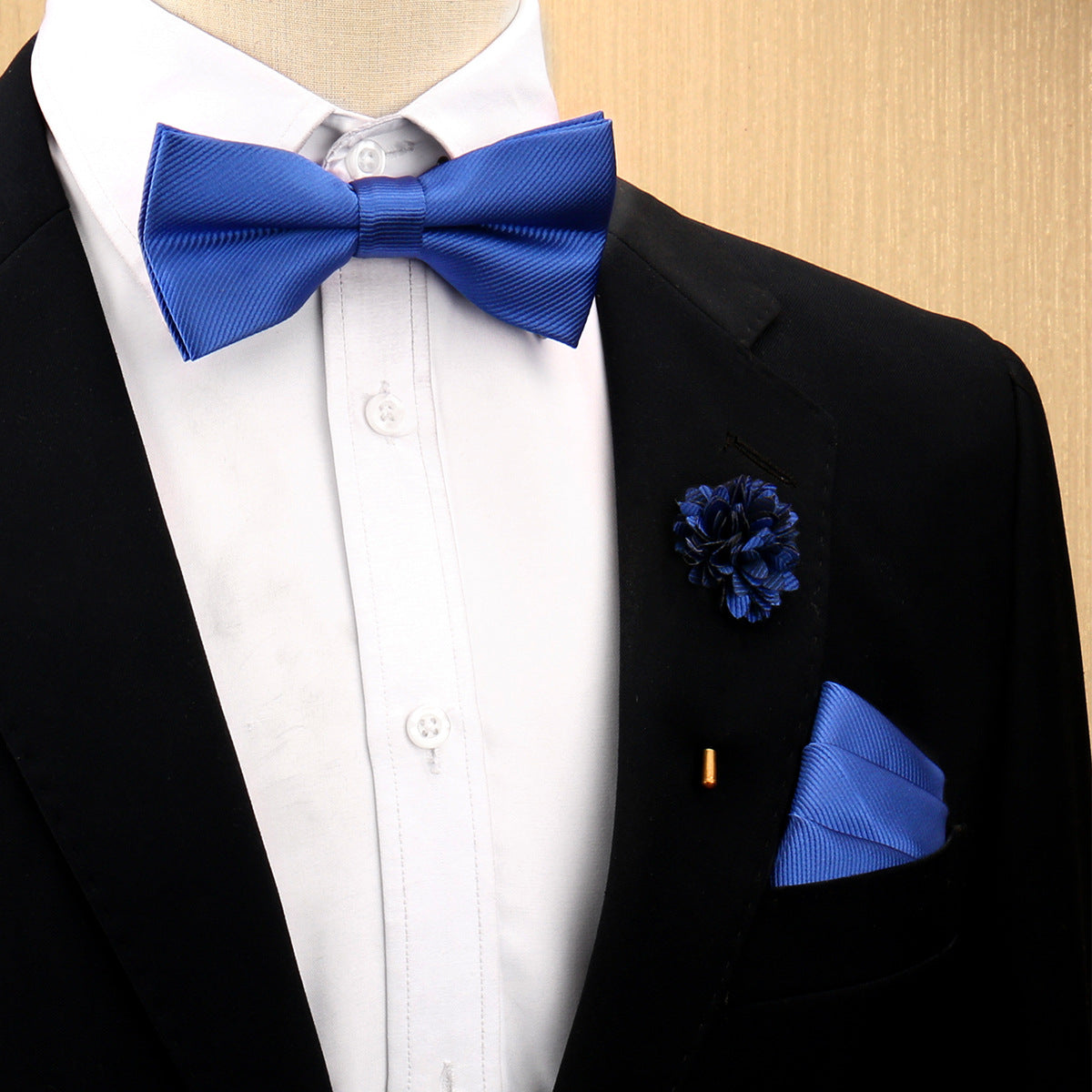 Mens Bow Tie, Pocket Square, And Brooch Gift Set
