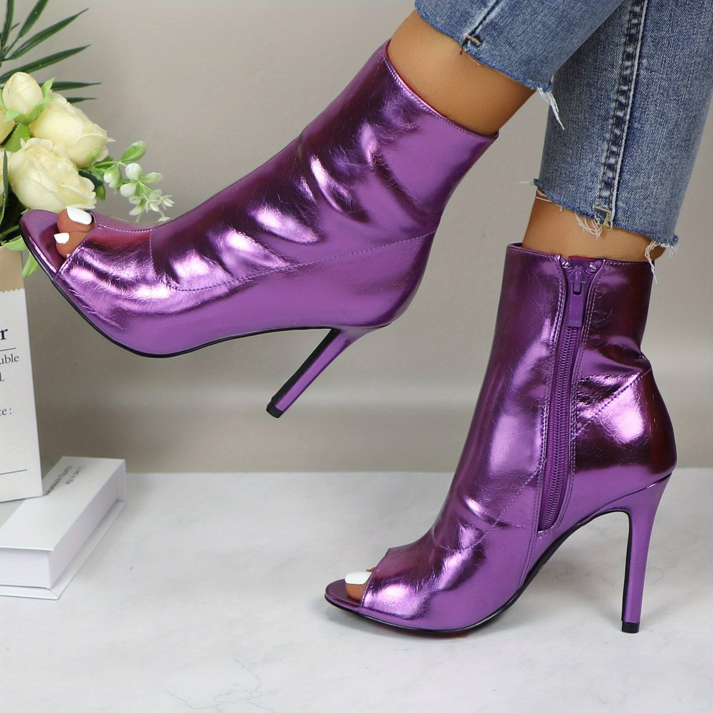 Metallic Stiletto Boots Dance Party Shine