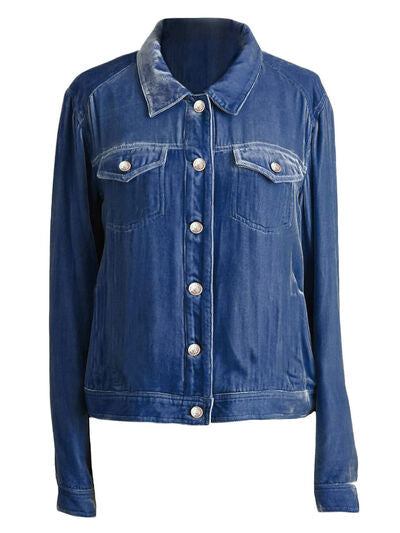 Casual Button-Up Long Sleeve Jacket with Chest Pockets and Relaxed Fit
