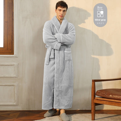 Autumn And Winter Thickened Cotton Velvet Nightgown Men's Winter Plus-sized Plus Size Light Luxury Couple Bathrobe Women's Extended Pajamas