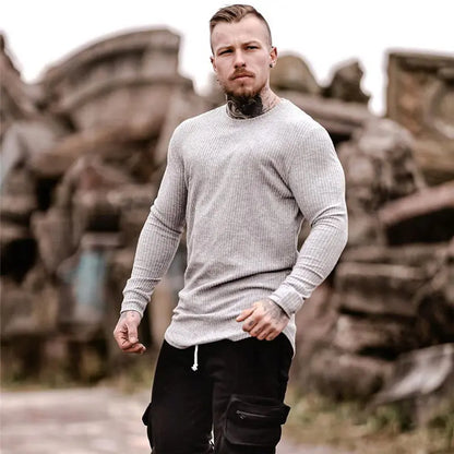 Color-blocking Long-sleeved Round Neck T-shirt