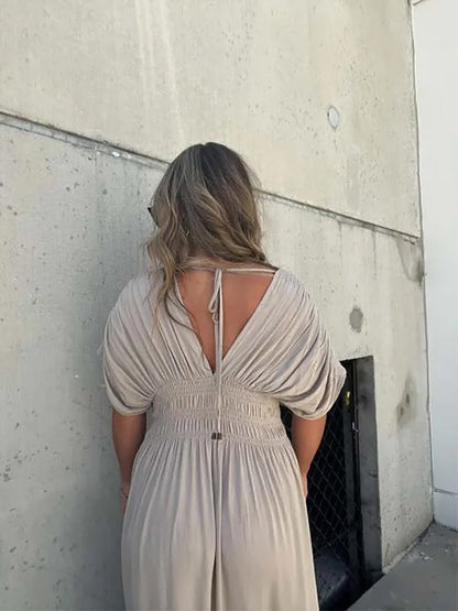 Aydan Bat-sleeved V-neck Slit Dress
