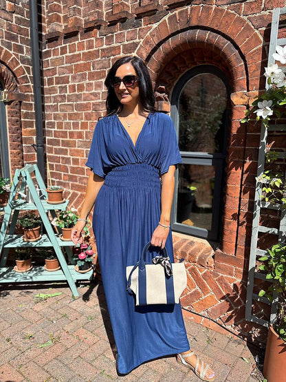 Aydan Bat-sleeved V-neck Slit Dress
