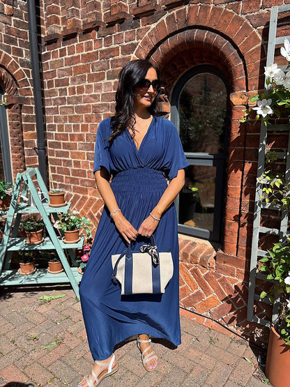 Aydan Bat-sleeved V-neck Slit Dress