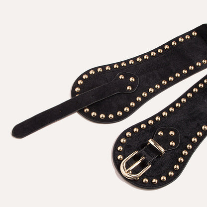 Women's Fashion Handsome Suede Rivet Elastic Wide Waist Seal Adjusting Western-style Elastic Belt
