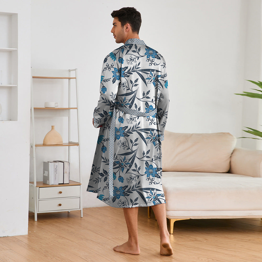 Printing Men's Robes Long Sleeve Shorts Suit