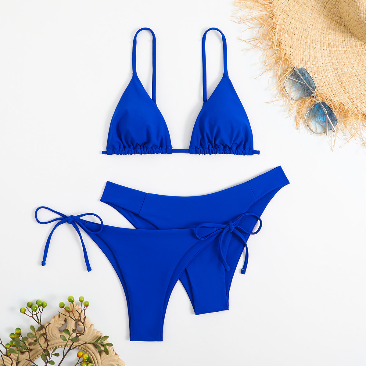 Essential Edge 3-Piece Bikini Set for Women – Solid Color High-Cut Triangle Top Two-Style Bottoms with Side Lace-Up Design & Quick-Drying Comfort – Versatile Women's Swimwear for Summer Pool Beach & Travel