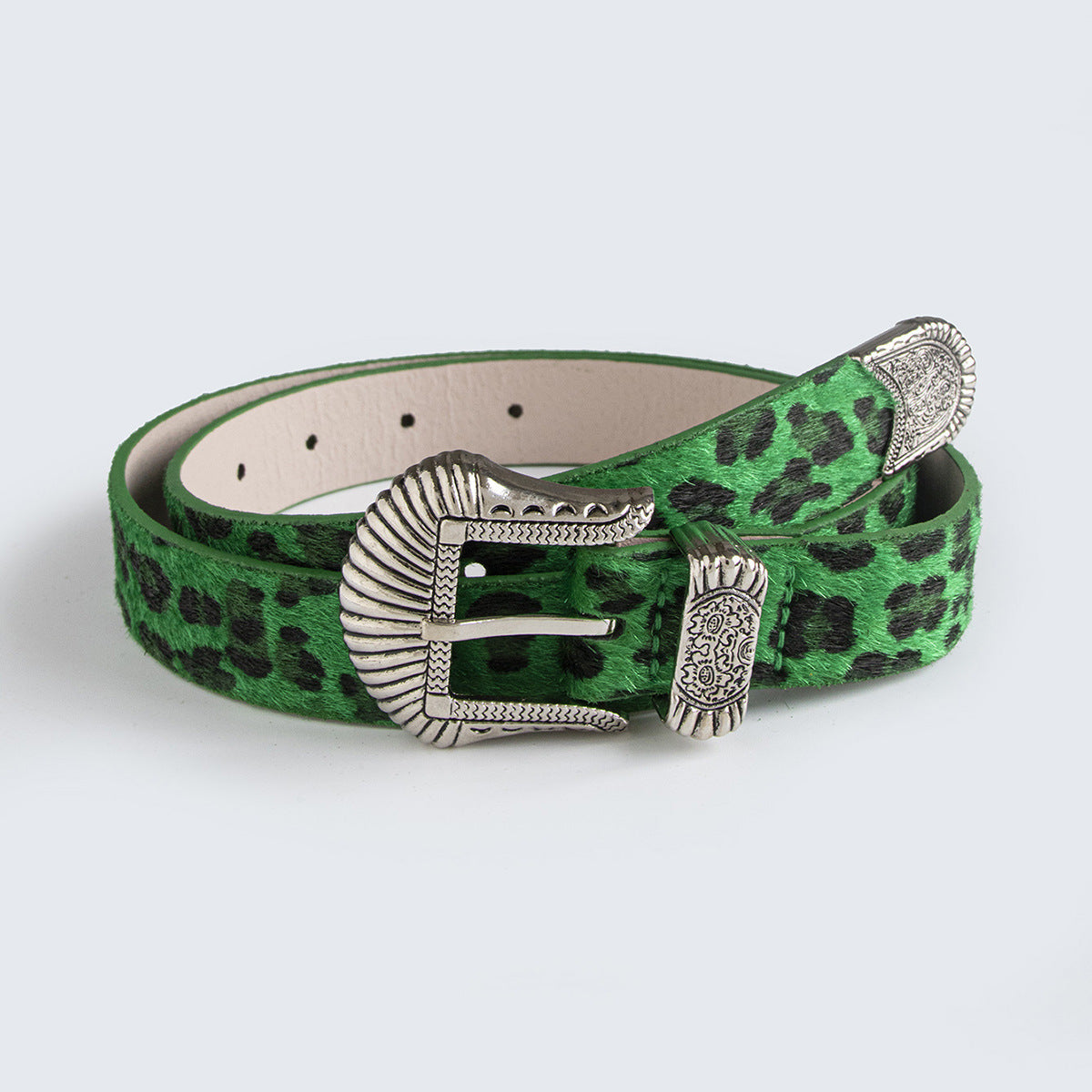 European And American New Retro Carved Imitation Horse Hair Leopard Print Fashion Y2K Dopamine Western Buckle Belt Cross-Border Women's Belt