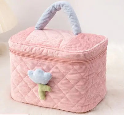 Set for Travel Corduroy Flower Makeup Bag and Beauty