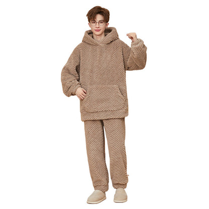 Men's Flannel Can Be Worn Outside Casual Homewear Coral Fleece Suit