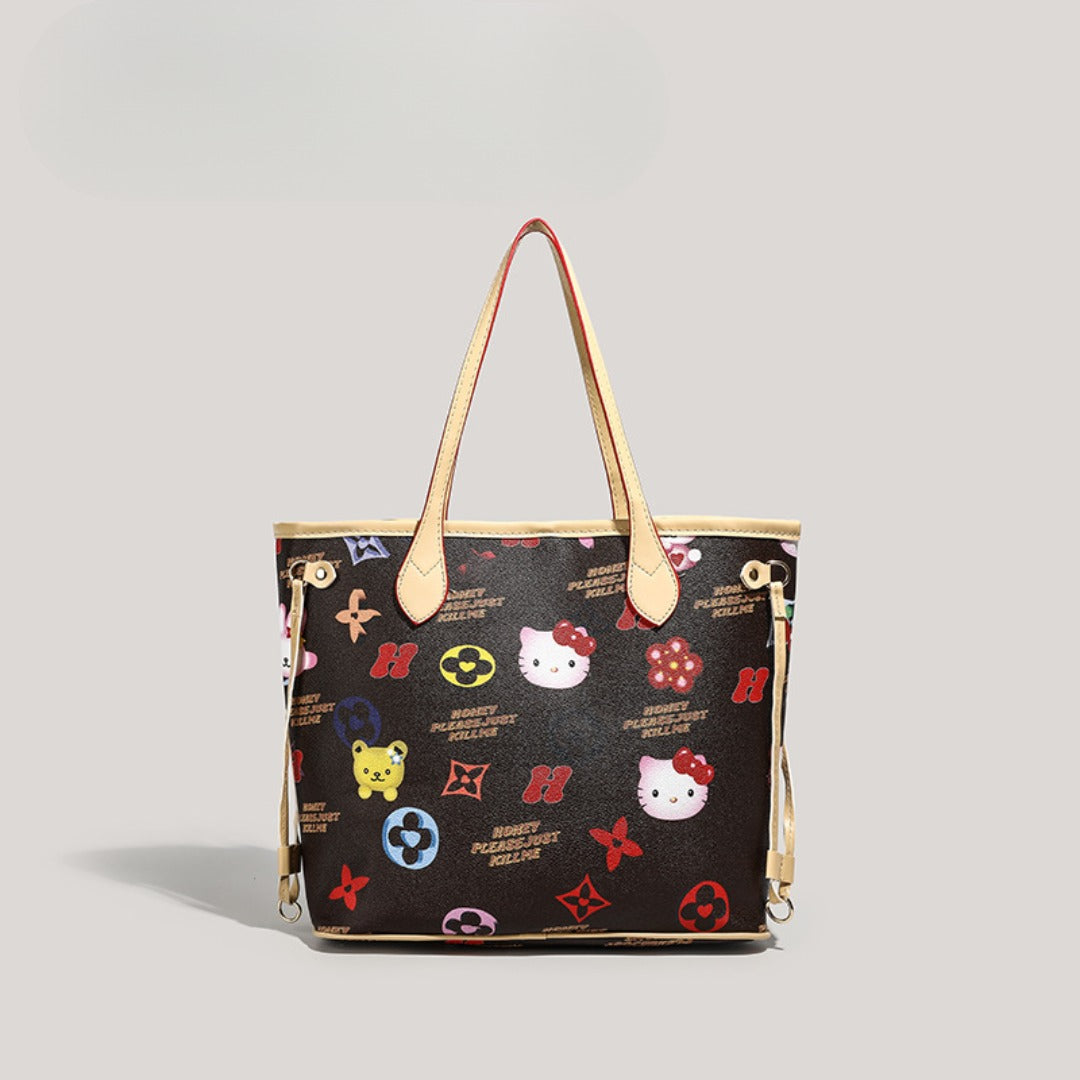 Cute large capacity tote bag, commuter cartoon versatile handbag for women, top handle purse