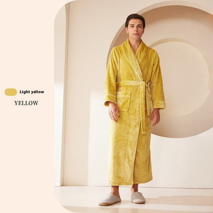 Extended Autumn And Winter Coral Fleece Bathrobe