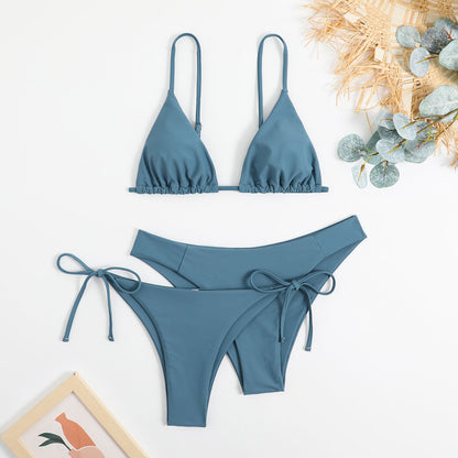 Essential Edge 3-Piece Bikini Set for Women – Solid Color High-Cut Triangle Top Two-Style Bottoms with Side Lace-Up Design & Quick-Drying Comfort – Versatile Women's Swimwear for Summer Pool Beach & Travel