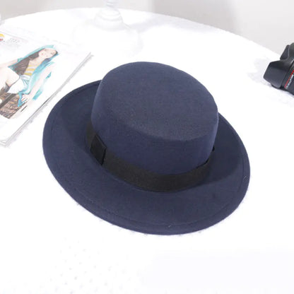 Flat Top Retro British Big Brim Fedora Hat