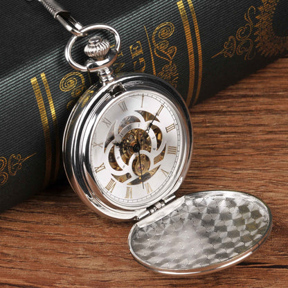 Large Pocket Watch Silver Double-hinged Mechanical