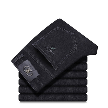 High-end Mens Straight-leg, Relaxed-fit, Plus-size Business Casual Jeans