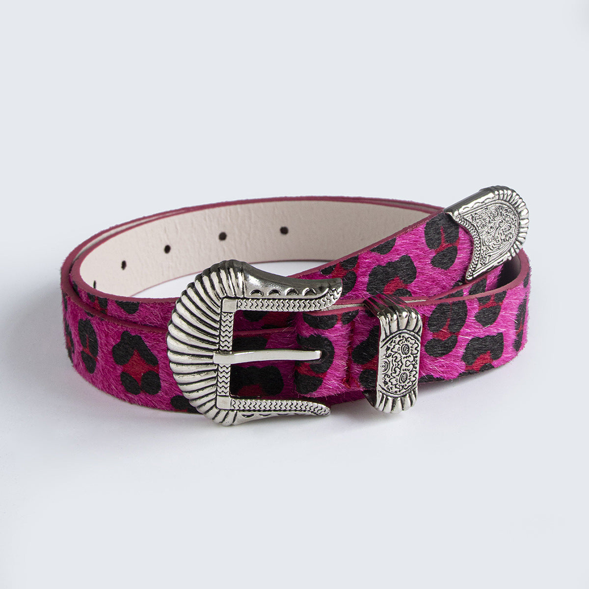 European And American New Retro Carved Imitation Horse Hair Leopard Print Fashion Y2K Dopamine Western Buckle Belt Cross-Border Women's Belt