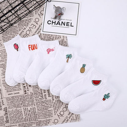 Children's Cotton Socks Cute Cartoon Fruit Embroidery Socks Comfortable Cartoon Socks Combed Out Of Pure Cotton Soft Comfortable Crew Socks For Kids