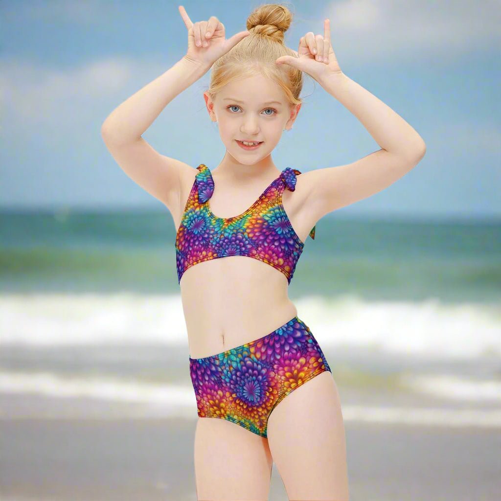Girls Strappy Two-Piece Swimsuit 🌴 Color Splash Bikini