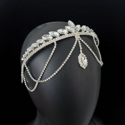 Crystal Tiara Headband with Cascading Forehead Chain (MAC330)