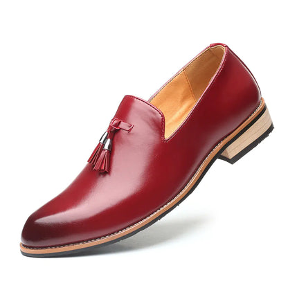 Men's Pointed Toe Leather Dress Shoes - Slip-On Style