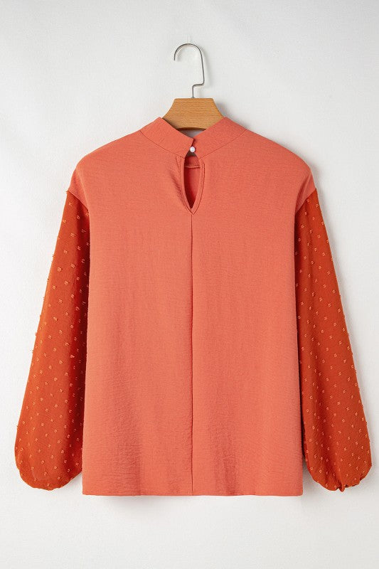 Solid Swiss Dot Balloon Sleeve Blouse