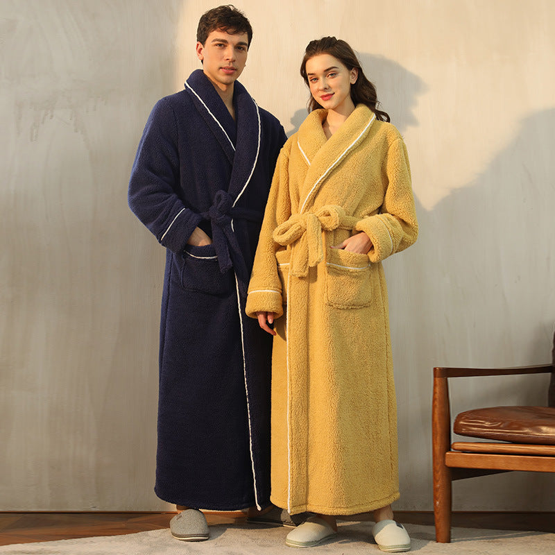 Autumn And Winter Thickened Cotton Velvet Nightgown Men's Winter Plus-sized Plus Size Light Luxury Couple Bathrobe Women's Extended Pajamas