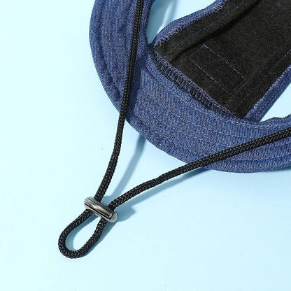 Pet Hat With Ear Holes For Medium Small Dogs Adjustable Summer Pets Dog Outdoor Sun Cap Cat Puppy Denim Color Canvas Visor Caps