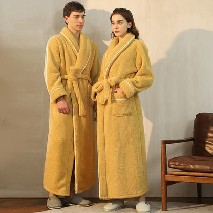 Autumn And Winter Thickened Cotton Velvet Nightgown Men's Winter Plus-sized Plus Size Light Luxury Couple Bathrobe Women's Extended Pajamas