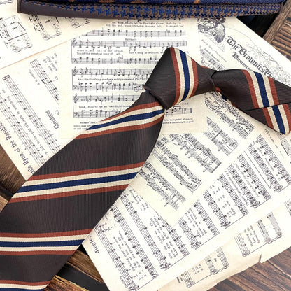 Retro Coffee Color Orange Red Striped Tie Hand Hit 8CM Men