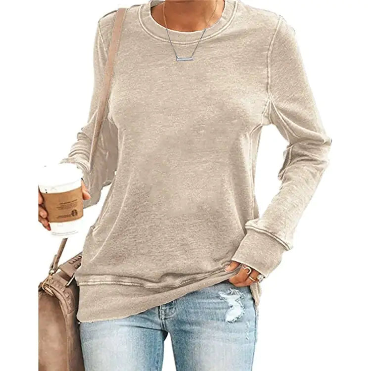 Commuter Long-sleeved Round Neck Solid Color T-shirt