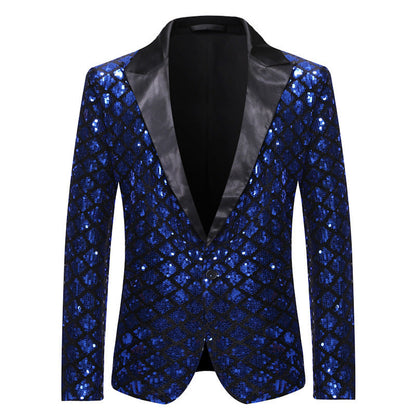 Stage Banquet Host Party Diamond-Shaped Sequin Suit Tuxedo Coat