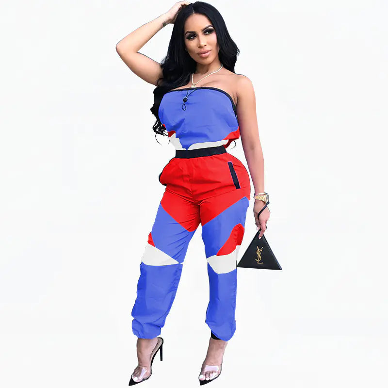 Color Block Sexy Strapless Jumpsuit for Women