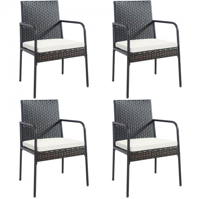 4 Pieces Patio Wicker Rattan Dining Set with Comfy Cushions