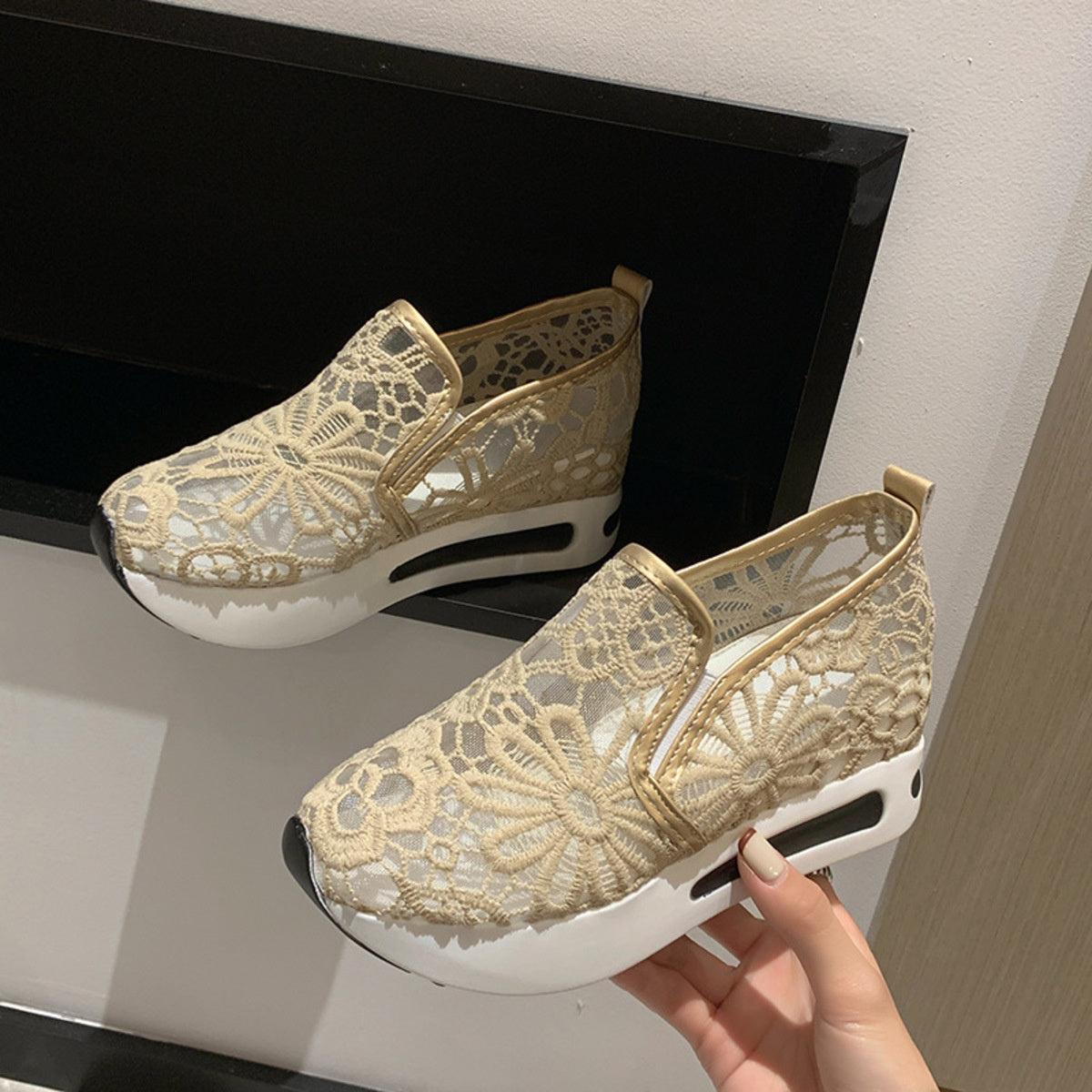 Lace Breathable Platform Slip-On