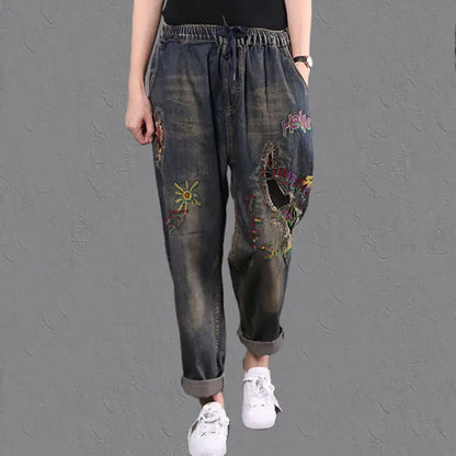Comfortable Women's Wide Leg Jeans with Elastic Waist