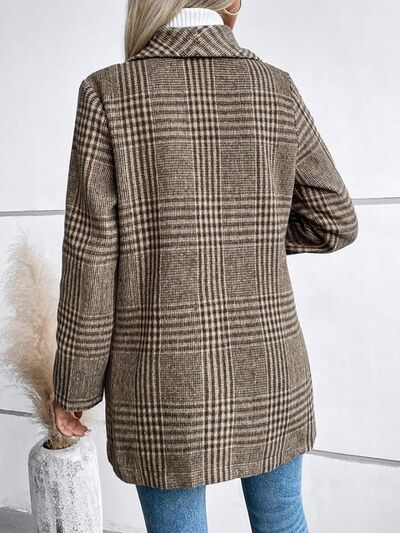 Women's Plaid Collared Neck Buttoned Long Sleeve Jacket – Classic & Lightweight Outerwear for Everyday Wear