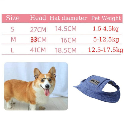 Pet Hat With Ear Holes For Medium Small Dogs Adjustable Summer Pets Dog Outdoor Sun Cap Cat Puppy Denim Color Canvas Visor Caps