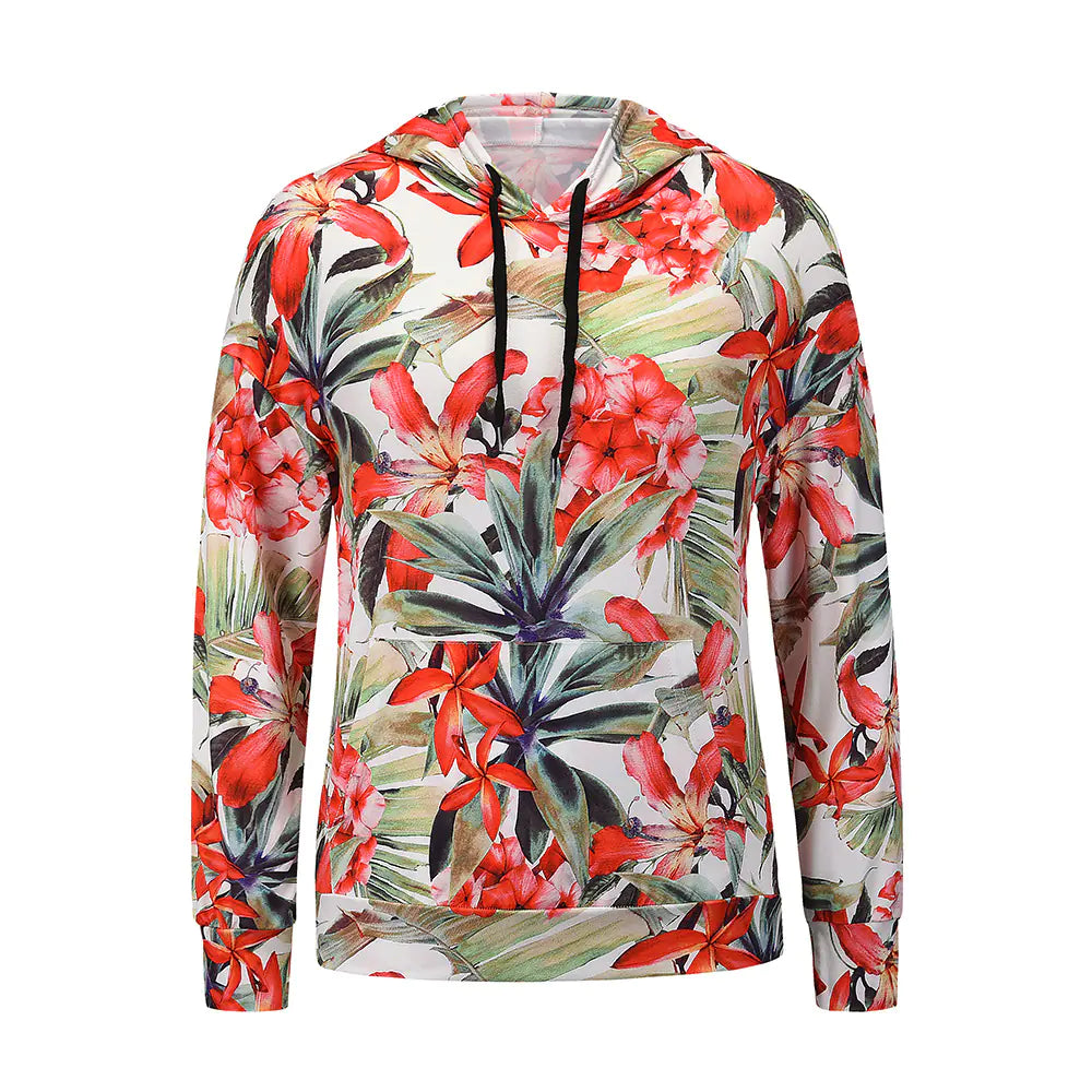 Floral Long-Sleeved Hooded T-Shirt for Women
