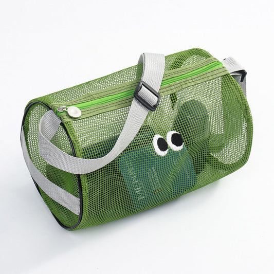 Big eye mesh cylinder bag, breathable leisure travel crossbody bag mesh, portable crossbody beach bag, swimming wash storage bag