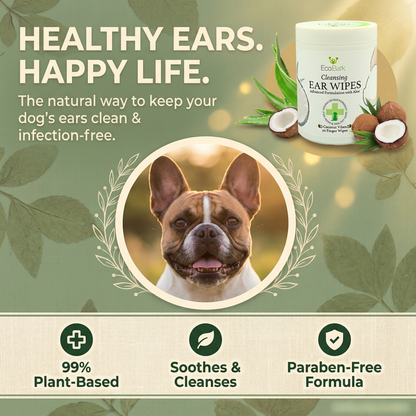 Natural Dog Ear Finger Wipes | EcoBark Coconut Cleansing Ear Wipes for dogs (50 Count)